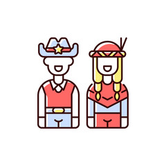 Wild West RGB color icon. American frontier. Native tribes. Indigenous lands. Sheriff, lawman. Indian reservations. Cowboy outlaws. Westward expansion. Isolated vector illustration