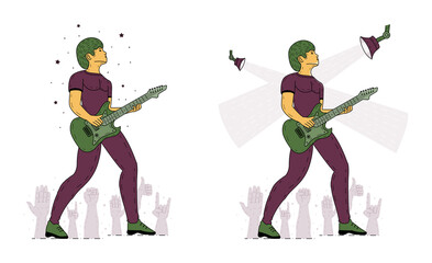 Rock star playing guitar. Musician vintage vector illustration