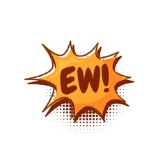 Colorful speech bubbles with EW text. hand drawn design elements with halftone decorations and outlines. Vector illustration of doodle text banner