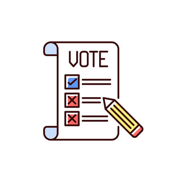 Voting Ballot RGB Color Icon. Collective Decision. Participation In Democratic Process. General Election. Making Voice Heard. Filling Out Ballot. Polling Hours. Isolated Vector Illustration