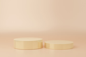 Yellow podiums background. Abstract pedestal scene with geometrical. Scene to show cosmetic products presentation. Mock up design empty space,Showcase,shopfront,display case,3d illustration