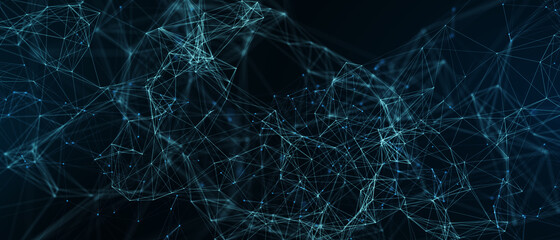 Abstract futuristic - technology with polygonal shapes on dark blue background. Design digital technology concept. 3d illustration.