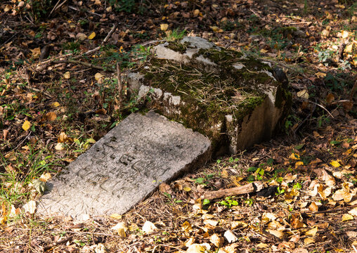 Remains of the old jewish cemetery, destroyed by the Soviet authorities in Vilnius, Lithuania.Close up photo of tombstone at the historic Jewish cemetery in Vilnius, Lithuania