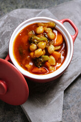Vegan food, chickpeas stewed with vegetables