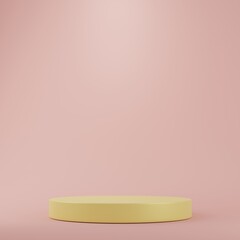 3d rendered with geometric yellow cylinder podium platform for cosmetic pedestal product presentation.Mock up design empty space. Abstract composition in pastel background modern style