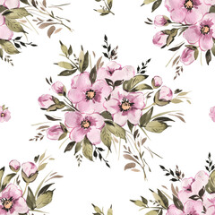 Abstract seamless pattern bouquets of wildflowers and herbs