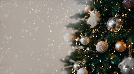 Obraz na płótnie Canvas christmas tree with slver toys and grey background