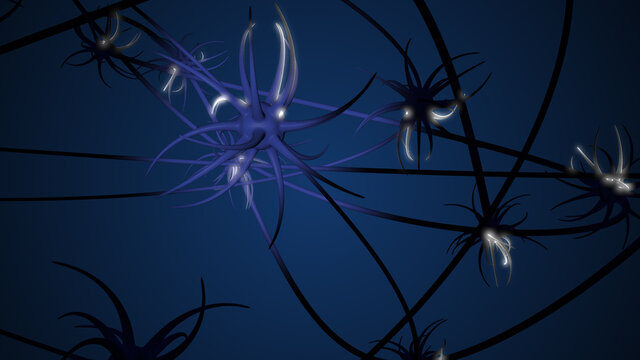 3d Rendering Of Super Macro Close-up View Of Neurones Inside Of Human Brain.