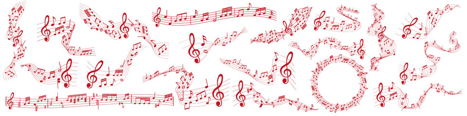 red musical notes melody on white background	
 - obrazy, fototapety, plakaty