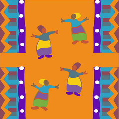 Pattern with dancing old ladies