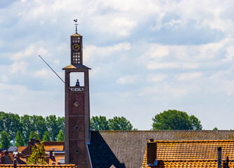 The church tower with rooftops in Breskens city, Zeeland, The Netherlands