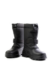 Light warm rubber boots with tractor tread isolated on a white background. Designed for hunting, fishing, and tourism
