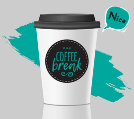 Paper Coffee Cup on transparent background. 3d Coffee Cup Mockup. Vector Template