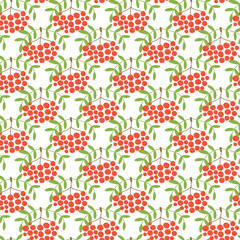 Mountain ash. Seamless pattern. Vector berries. Organic healthy food. Fashion print. Design elements for textile or clothes. Hand drawn doodle repeating background