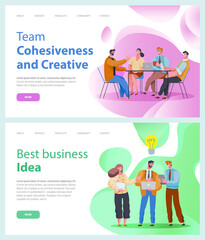 Design of business websites, landing page. Team cohesiveness and creative. Best business idea. Office workers colleagues discussing new creative idea, new project, build strategy, new plan, designers