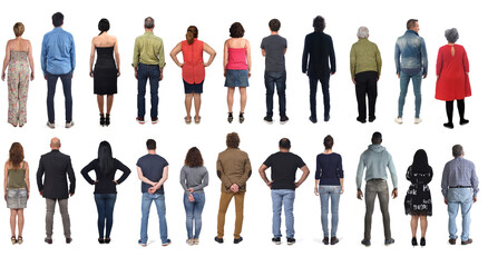 large group of men and women from back on white background - Powered by Adobe