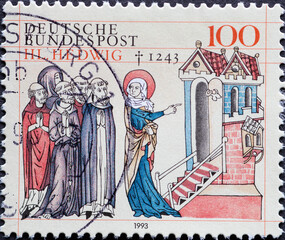 GERMANY - CIRCA 1993 : a postage stamp from Germany, showing a  historical drawing of St. Hedwig...