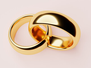 Two wedding gold rings lie in each other. Love concept