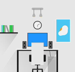 Modern workplace in room (workspace). Vector illustration.