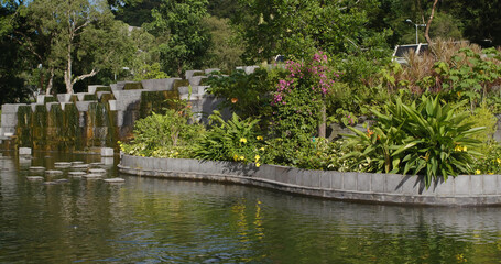 Beautiful garden park with lake