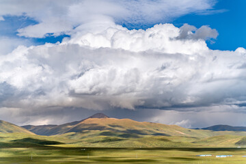 The beautiful scenery view of tibetan meadow and hills around Sertar in China