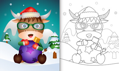 coloring book with a cute buffalo hug christmas ball