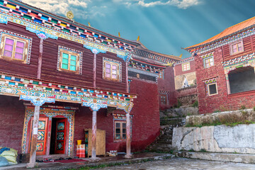 The amazing view of tibetan buddhist academy and monastery - Dongga Temple on Tibet