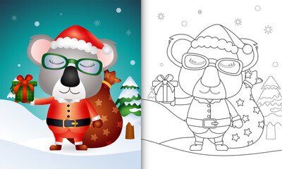 coloring book with a cute koala using santa clause costume