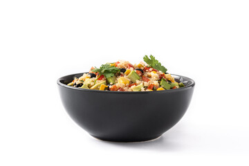 Mexican salad with quinoa in bowl isolated on white background	