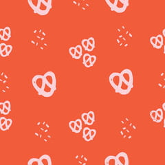 Seamless Repeat Pretzel Pattern with Pink Pretzels and a red background
