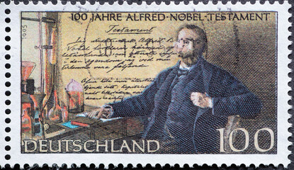 GERMANY - CIRCA 1995 : a postage stamp from Germany, showing a portrait of the inventor and prize...
