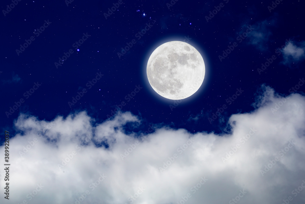 Canvas Prints full moon with starry and clouds background. romantic night.