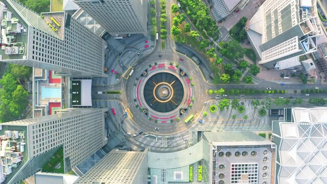 SINGAPORE - FEBRUARY 4: Aerial Top view Fountain of Wealth at Suntec city in Singapore, It is landmark financial business district with skyscraper on February 4, 2020 in Singapore.