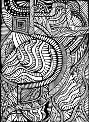 Black and white ornamental abstract maze  pattern coloring page.