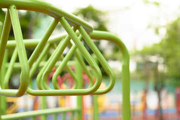 Playground for children and exercise equipment in the park.