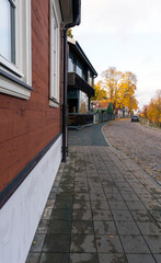 Quiet Riga cobblestone street in autumn