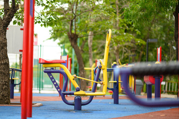 Playground for children and exercise equipment in the park.