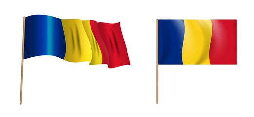 Colorful naturalistic waving Romania flag. Vector Illustration