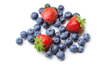 blueberries and strawberries isolated on white background