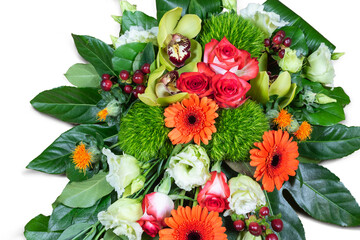 Top view of colorful flower arrangement.