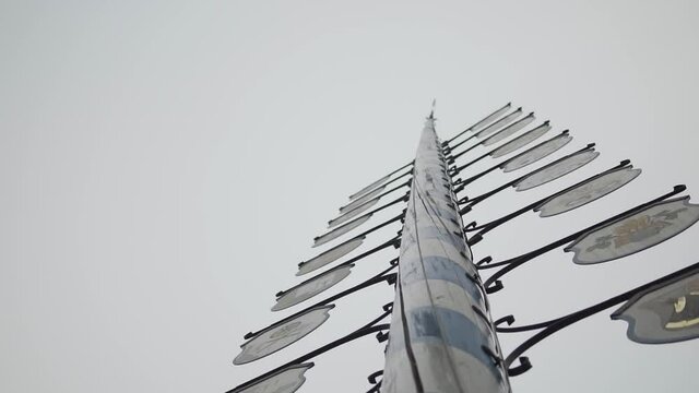 Maypole at Wiener Platz Haidhausen District, Munich Germany. Typical Square Pole Low Angle Detail Slow Motion