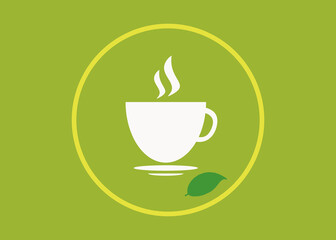 Tea mug logo on a green background.