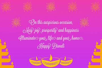Happy Diwali wishes greeting card abstract background with text message and colorful lighting lamps pattern, Indian festival celebration, graphic design illustration wallpaper
