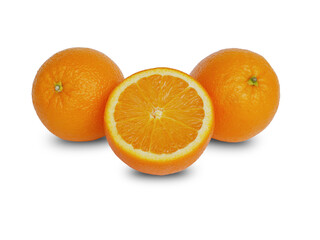 The oranges are cut on a white background