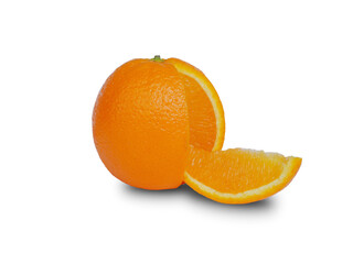 The orange is cut on a white background