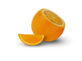 The orange is cut on a white background