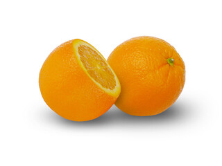 The orange is cut on a white background