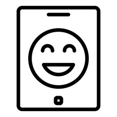 Smile on tablet icon. Outline smile on tablet vector icon for web design isolated on white background