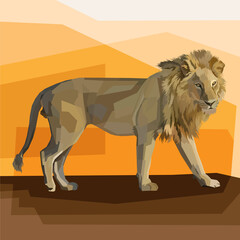 polygonal geometric lion king pop art portrait premium vector poster design, animal print editable