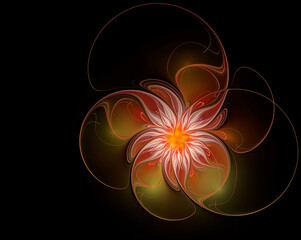 Fractal bright beautiful flower on a black background